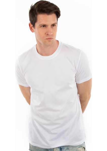 -Bisiklet Yaka Kısa Kollu Likralı Viskon Erkek T-Shirt