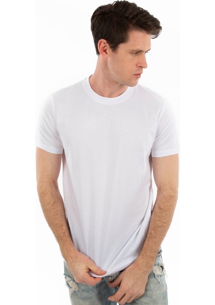 -Bisiklet Yaka Kısa Kollu Likralı Viskon Erkek T-Shirt