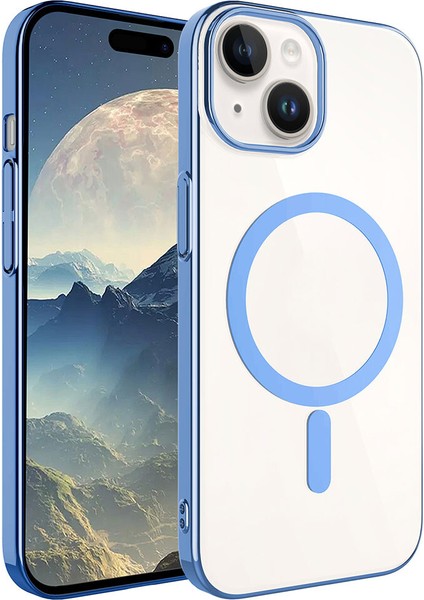 Apple Iphone 15 Kılıf Renkli Kenarlı Arkası Şeffaf Magsafeli Sert Pixel Kapak