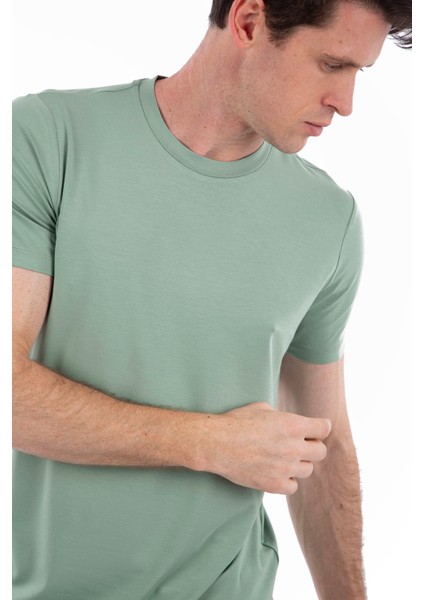 -Bisiklet Yaka Kısa Kollu Likralı Viskon Erkek T-Shirt fırsatları