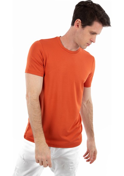 -Bisiklet Yaka Kısa Kollu Likralı Viskon Erkek T-Shirt