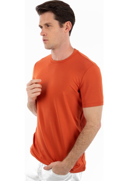 -Bisiklet Yaka Kısa Kollu Likralı Viskon Erkek T-Shirt fırsatları