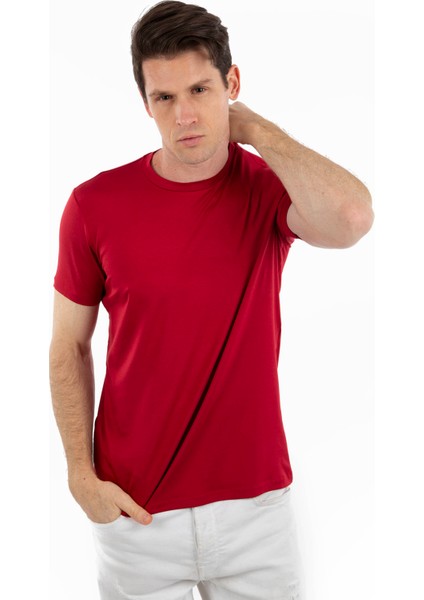 -Bisiklet Yaka Kısa Kollu Likralı Viskon Erkek T-Shirt fırsatları