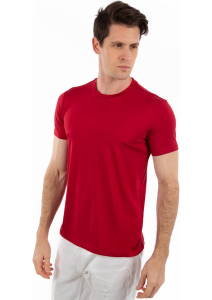-Bisiklet Yaka Kısa Kollu Likralı Viskon Erkek T-Shirt indirimleri