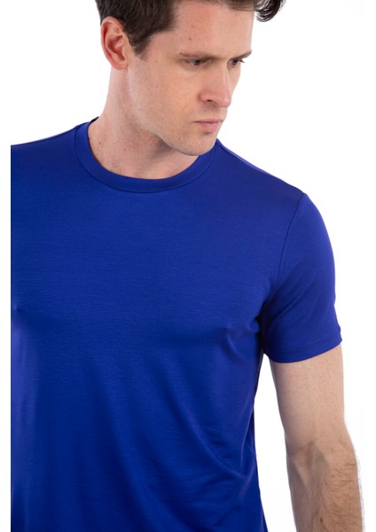 -Bisiklet Yaka Kısa Kollu Likralı Viskon Erkek T-Shirt