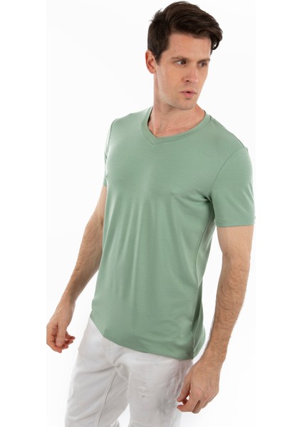 - V Yaka Kısa Kollu Likralı Viskon Erkek T-Shirt fiyatları