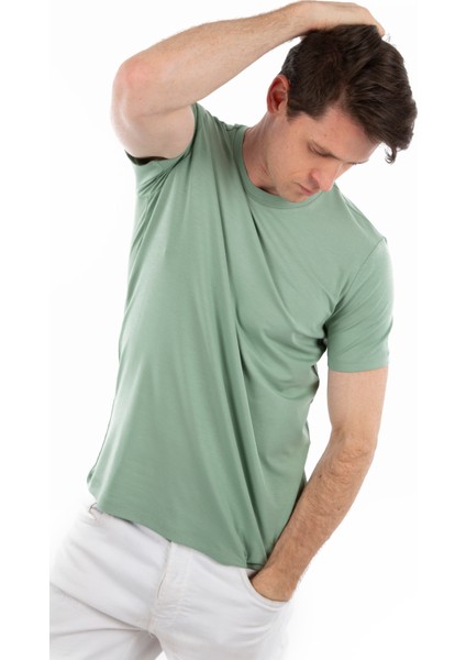 -Bisiklet Yaka Kısa Kollu Likralı Viskon Erkek T-Shirt fiyatları