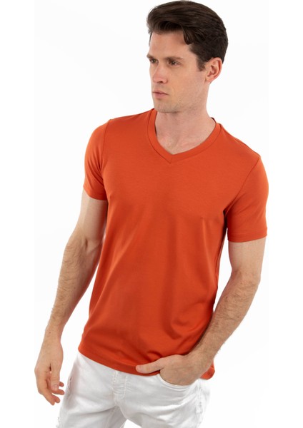 - V Yaka Kısa Kollu Likralı Viskon Erkek T-Shirt fiyatları