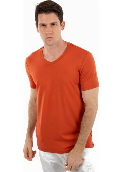 - V Yaka Kısa Kollu Likralı Viskon Erkek T-Shirt fırsatları