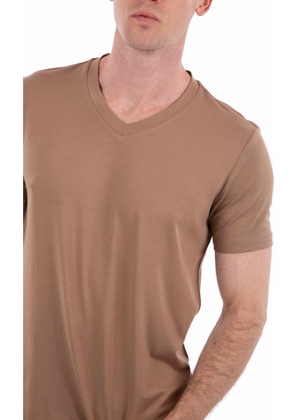 - V Yaka Kısa Kollu Likralı Viskon Erkek T-Shirt fırsatları