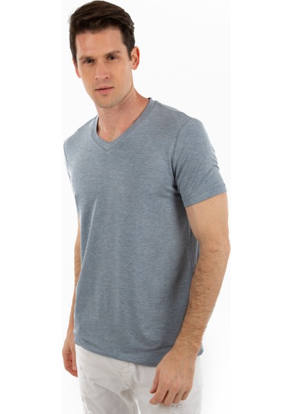 - V Yaka Kısa Kollu Likralı Viskon Erkek T-Shirt fırsatları