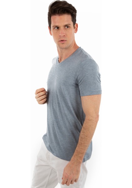 - V Yaka Kısa Kollu Likralı Viskon Erkek T-Shirt fiyatları