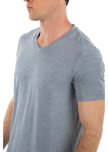 - V Yaka Kısa Kollu Likralı Viskon Erkek T-Shirt modelleri
