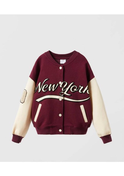 Yeni Sezon Içi Şardonlu Baskılı Unisex New York Kolej Bomber Mont