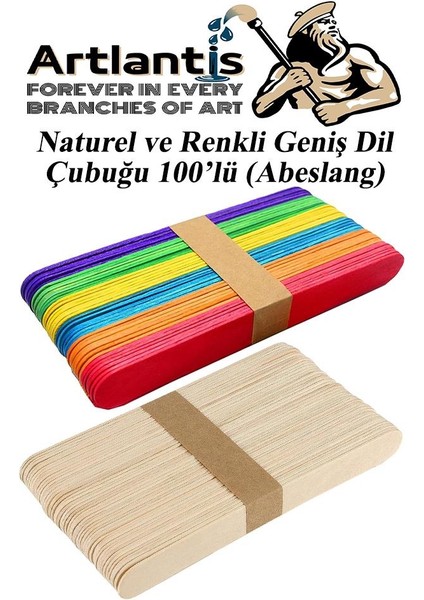 Renkli Dil Çubuğu Geniş 50 Adet Naturel Dil Çubuğu Geniş 50 Adet 1 Paket Renkli ve Renksiz Abeslang Dil Basma Çubuğu