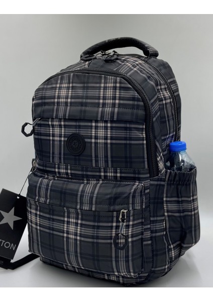 Saten Su Geçirmez Kumaş Unisex Ekose Siyah Okul Sırt Çantası 20289 modelleri