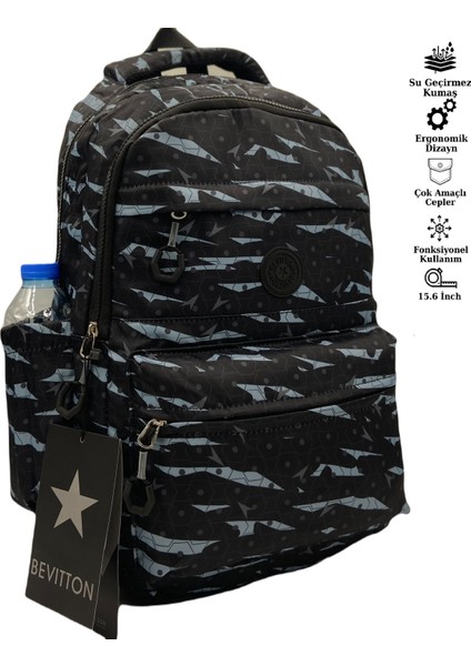 Saten Su Geçirmez Kumaş Unisex Okul Sırt Çantası 20289