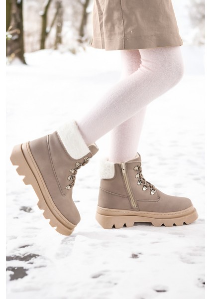 500 Günlük Fermuarlı Kız Çocuk Bot Ayakkabı Koyu Gri