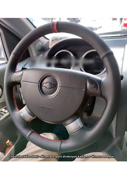 Chevrolet Kalos Araca Özel Direksiyon Kılıfı (Nokta Alcantara Kırmızı Yüzüklü)