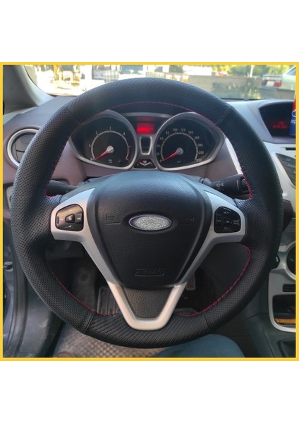 Ford Fiesta 2009-2015 Araca Özel Direksiyon Kılıfı (Karbon Noktalı)