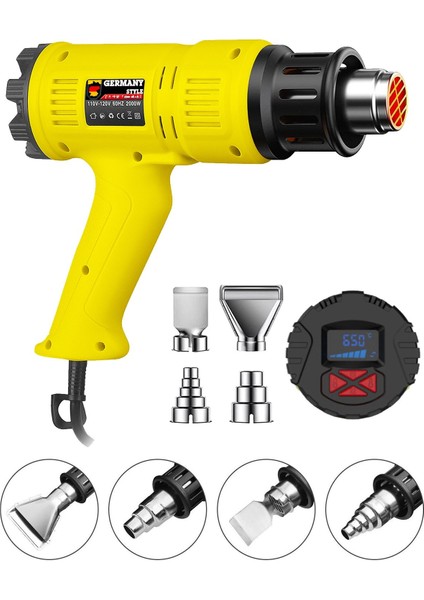 GRM9001 Sıcak Hava Tabancası Dijital Isı Göstergeli 2000 Watt Hem Sıcak Hem Soğuk