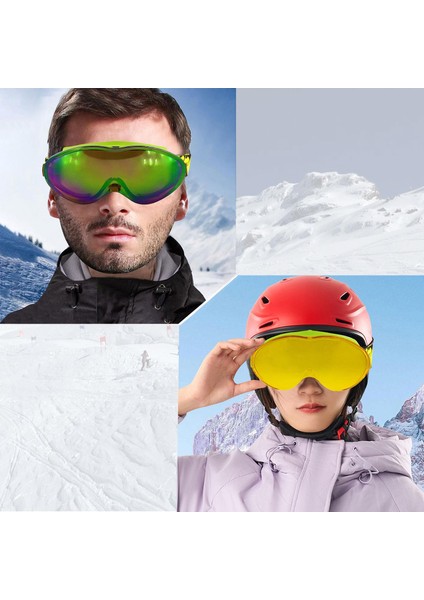 Kayak Gözlüğü Değiştirebilir Camlı Güneş Kar Gözlük Gökkuşağı Snowboard Glasses Gözlük+1 Adet Yedek Cam (Sarı)