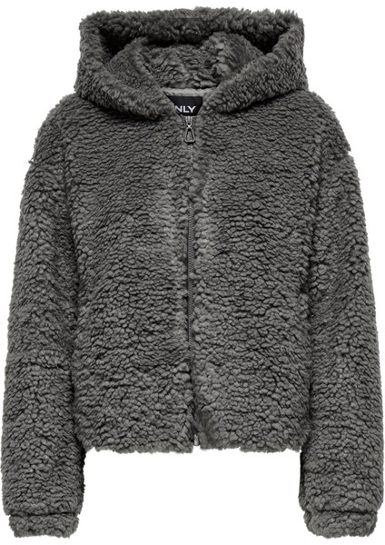 Normal Gümüş Kadın Ceket Onlellıe Sherpa Hooded Jacket cc O