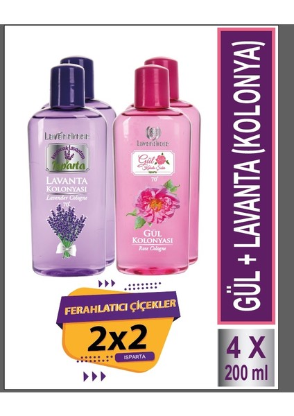 Gül ve Lavanta Kolonyası Seti 2x2 200ML 4 Lü (70 Derece)