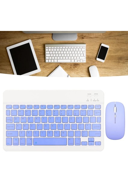 Klavye Mouse Seti Klavye Mouse Set Mini Q Kablosuz 2.4g Wirelless Multimedya Mor