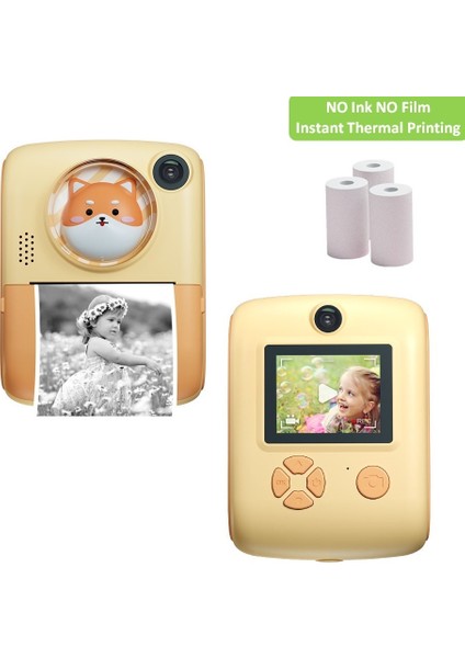 Anlık Termal Yazıcılı Dijital Çocuk Kamerası 2.0 Inç Hd 1080P Instant Photo Printer Camera Sarı modelleri