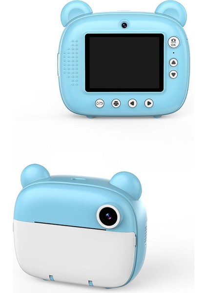 Anlık Termal Yazıcılı Dijital Çocuk Kamerası Kulaklı 2.4 Inç Hd Photo Printer Camera Mavi