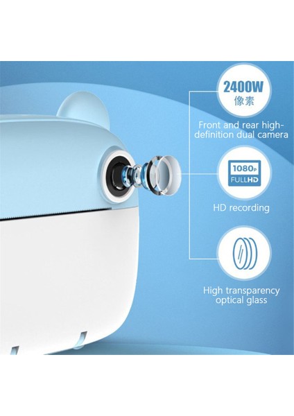 Anlık Termal Yazıcılı Dijital Çocuk Kamerası Kulaklı 2.4 Inç Hd Photo Printer Camera Mavi indirimleri