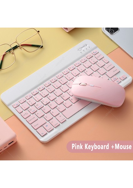 Klavye Mouse Seti Klavye Mouse Set Mini Q Kablosuz 2.4g Wirelless Pembe