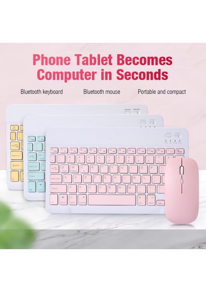 Klavye Mouse Seti Klavye Mouse Set Mini Q Kablosuz 2.4g Wirelless Pembe