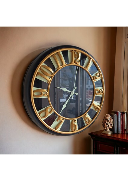 Siyah Gold Yeşil Fosforlu Salon Ofis Otel Duvar Saati 40 cm fiyatları