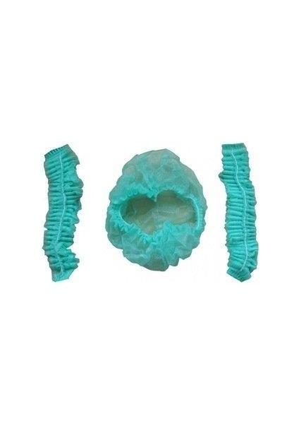 2000 Adet Cerrahi Yeşil Tela Nonwoven Akordeon Bone 52 cm Çift Lastikli Saç Bonesi