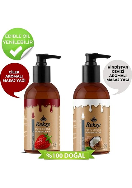 Hindistan Cevizi ve Çilek Aromalı Yenilir Erotic Vücut Masaj Yağı 120 ml