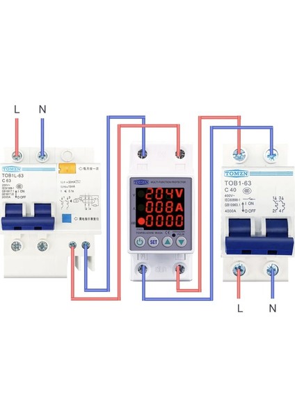 Gerilim Koruma Rölesi Yüksek Alçak Voltaj Akım Koruma 63A Dahili Kontaktör Voltmetre Ampermetre ve Enerji Ölçerli