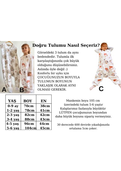 Kışlık Çocuk Uyku Tulumu 1 Tog Organik Pamuklu Kolsuz Pazen