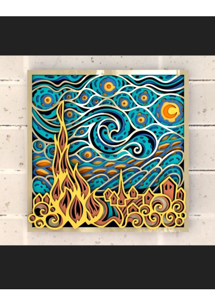 Dekoratif Ahşap Katmanlı Van Gogh Yıldızlı Gece Duvar Süs fiyatları