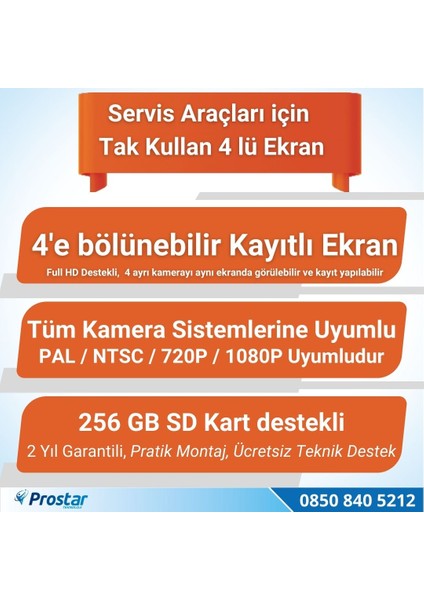 Tüm Araçlara Uyumlu 7 Inç Dörde Bölünebilir Kayıtlı 256