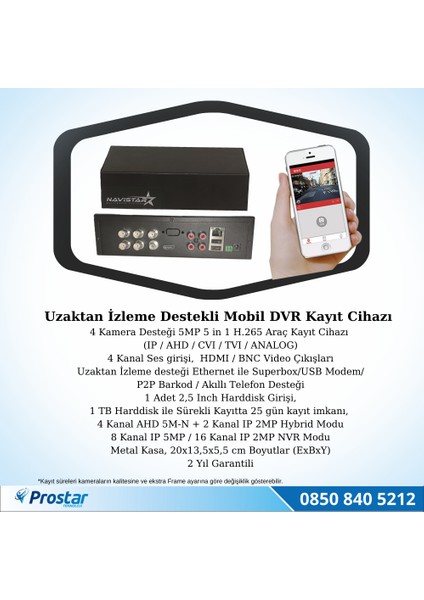 4 Kanal Mobil Dvr Kayıt Cihazı Uzaktan Izleme Destekli HDMI