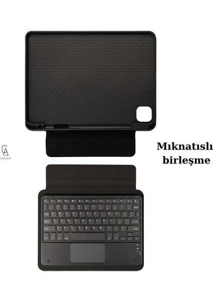 Apple iPad Pro 12.9 Inç 2022 6.nesil Uyumlu Touch Padli Tablet Kılıfı Bluetooth Bağlantılı Klavye