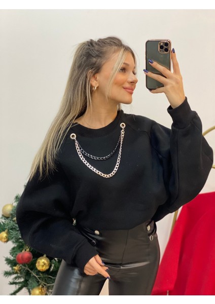 Yarasa Kol Kolyeli Içi Şardonlu Sweatshirt