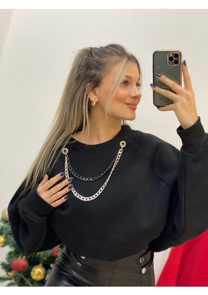 Yarasa Kol Kolyeli Içi Şardonlu Sweatshirt fırsatları