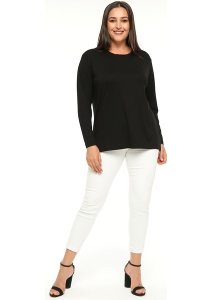 Kadın Büyük Beden Sırt Transparan Tül Detaylı Siyah Bluz fiyatları