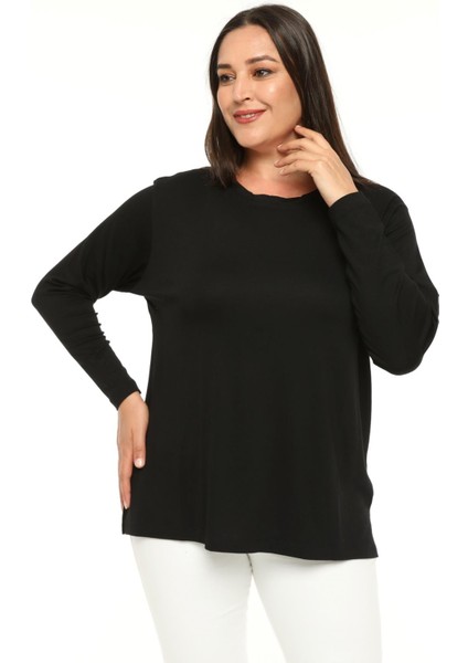 Kadın Büyük Beden Sırt Transparan Tül Detaylı Siyah Bluz fırsatları