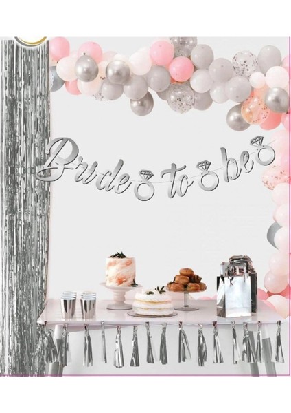 Gümüş Renkli Bride To Be Kaligrafi Yazılı Yüzük Detaylı Bekarlığa Veda Konsept Banner Süs