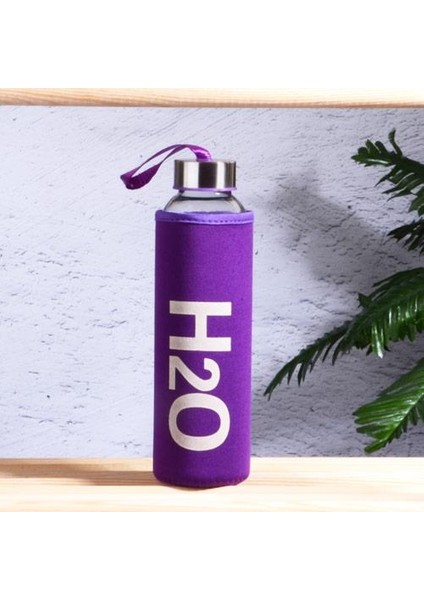 Kılıflı H2O Cam Matara - Su Matarası 500 ml Suluk Mor