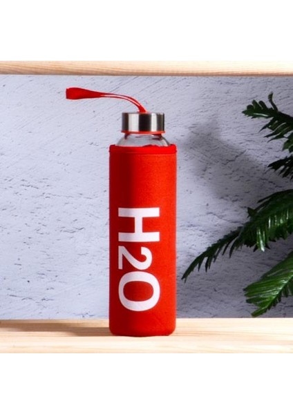 Kılıflı H2O Cam Matara - Su Matarası 500 ml Suluk Kırmızı